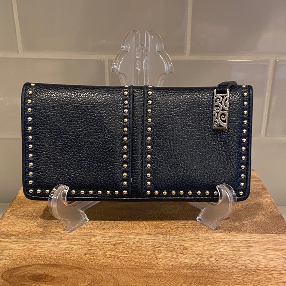 Brighton Handbags - Brighton Navy Studded Leather Organizer Wallet Silver Scroll Zip